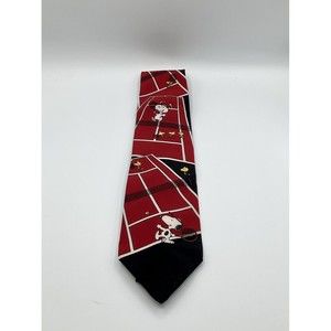 VTG Peanuts Snoopy Woodstock Tennis Mens Tie Red Black 100% Silk Cartoon Comics